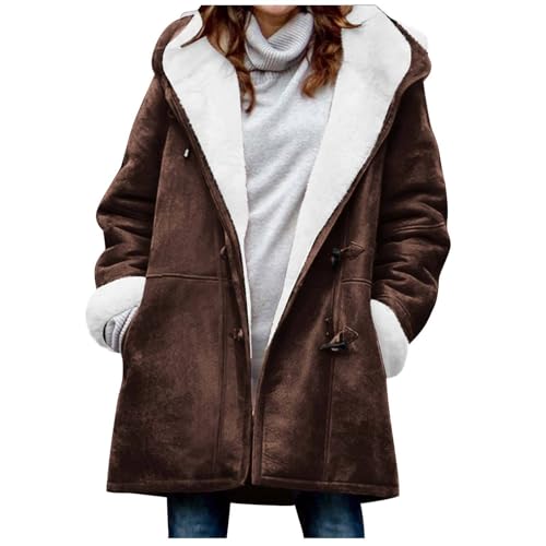 Women's Winter Warm Sherpa Lined Jacket Long Sleeve Button Down Fleece Hooded Coats Trendy