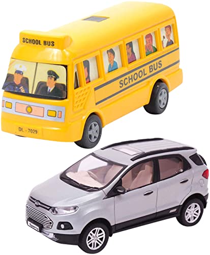Image of CENTY Kid Toys Plastic Pull Back Car, 1 Pull Back Car, Multicolour&Krasa Plastic Mini Bus, Pack of 1, Yellow