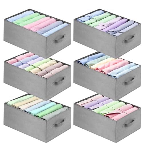 6 Pack Large Wardrobe Clothes Organizer, 7 Grids Foldable Wardrobe