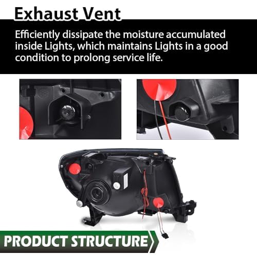 Image of GRAND ORANGE LED DRL Headlights Assembly Fit Toyota Tacoma 2005-2011 | Tube Halo Projector Headlamps,Smoke Lens Black Housing Clear Reflector,Driver & Passenger Side,Weather-Resistant