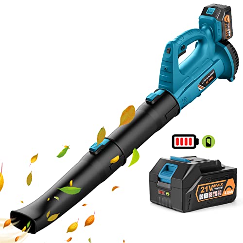 Leaf Blower - EKACO 21V 320 CFM 150 MPH Cordless Leaf Blower with 4.0Ah Display Power Battery & Charger,2 Section Tubes, 6-Speed Dial for Dust,Snow Debris,Yard,Work Around The House
