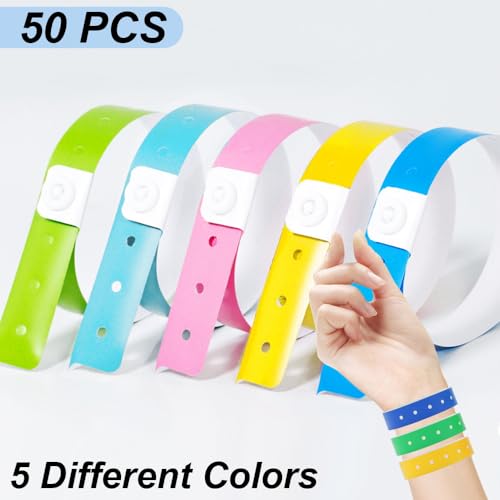 Hylebor 50 Pack Plastic Wristbands, Plastic Bracelets Wristbands, Colored Wristbands With Snap For Party Events, Plastic Arm Band Identification Wristband thumb #2