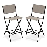 Tangkula Outdoor Barstools Set of 2, Counter Height Folding Bar Chairs with Back and Footrest, Versatile Patio Dining Chairs with Breathable Fabric & Heavy-Duty Metal Frame (2, Brown)