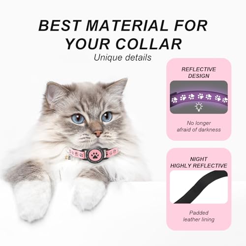 Image of GPS Tracker for Cats, Waterproof GPS Cat Trackers Cats Collar with Bells, No Subscription, GPS Cat Collar, Adapt with Apple Find My (iOS Only) Finder Tag for Items Vehicles, Pets, Kids (Pink)