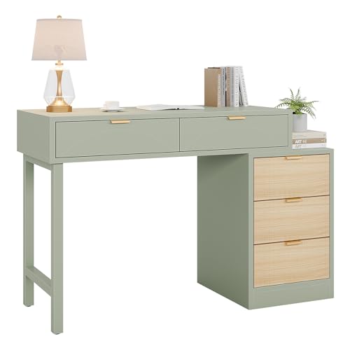 TRIBEOFFICE Computer Desk with 5 Drawers, Mint Green Writing Desk