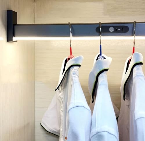 EDXTNKQC Cintre Lumineux en Métal De 40 À 130 Cm, Tringle De Penderie 2 en 1, Batterie Intégrée Et Capteur Infrarouge, Longueur Réglable(550mm)