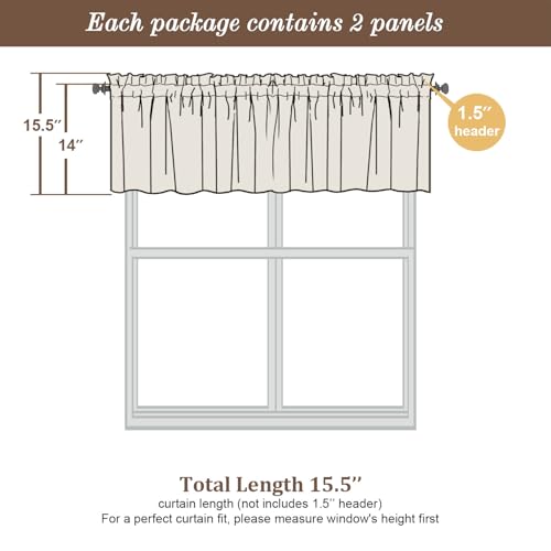 Image of Chyhomenyc Sheer Valances for Windows - Light Filtering Small Window Curtains for Living Room Bathroom Cafe Laundry Basement, Modern Dual Rod Pocket Voile Curtain, 42Wx14L inches, Denim Blue, 2 PCS