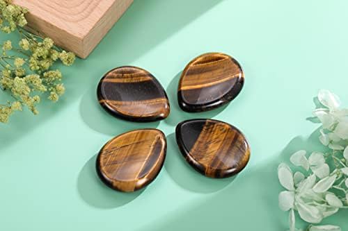 CrystalTears Tiger's Eye Gemstone Carved Thumb Worry Stone Healing Crystal Pocket Palm Stone