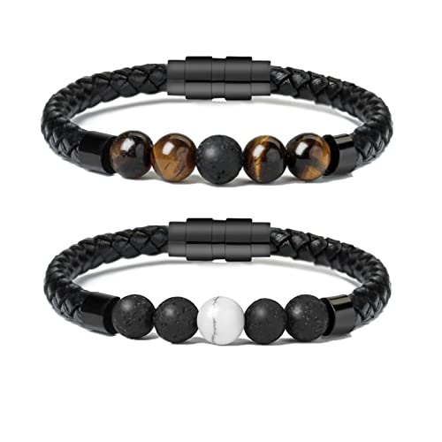 Leather Cremation Memorial Urn Bracelet Lava Stone 316L Stainless Steel Cremation Bangle Keepsake Urn Bracelet for Ashes