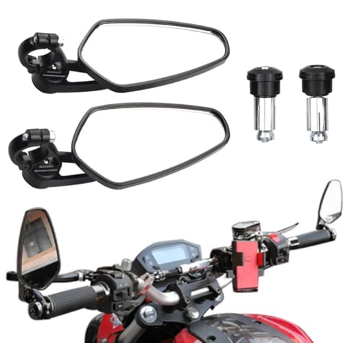 Image of 7 /8 inch Motorcycle Mirrors,Bar End Rear View Mirrors Compatible with Honda Grom,Ducati, Suzuki,Yamaha, Kawasaki and More (RED) (BLACK)