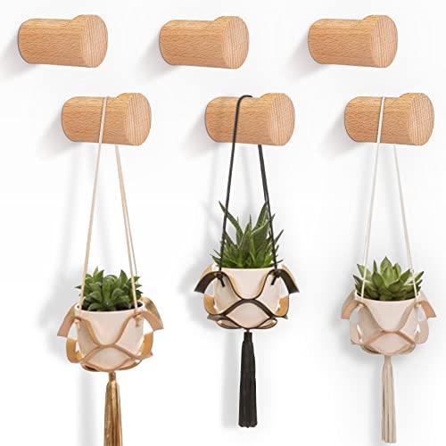 Wood Wall Hooks, 6 Pack Wooden Coat Hooks Wall Mounted Decorative Wooden Wall Hooks Modern Wood Coat Hook Rustic Wooden Peg Hooks For Hanging Hats Clothes Towels #TOP13