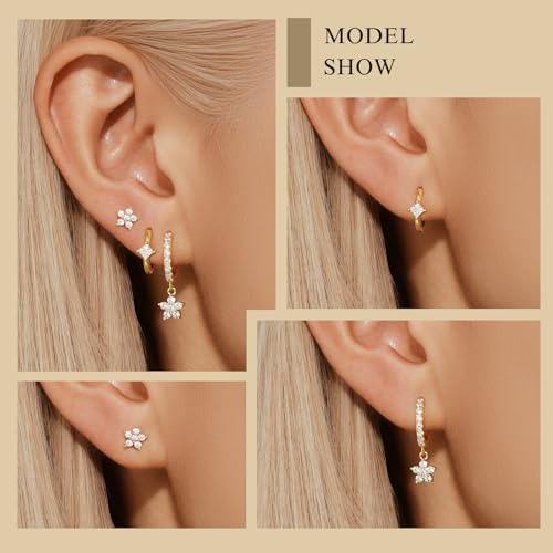 Angelady Gold Hoop Earrings Set for Women, Dainty 14K Gold Plated Flower Moon Cross Dangle Earrings, Hypoallergenic Huggie Hoop Earring Stacks, Stud Earrings for Women Trendy Jewelry Gift4
