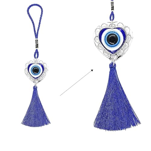 Image of Heart Evil Eye Silver Wall Hanging Evil Eye Wind Chimes for Home Decor Items for Living Room Entrance Balcony Garden for Positive Energy Protection Vastu