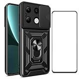 WVOZWWO for Xiaomi redmi Note 13 4G Case with Screen Protector, Protective Cover with Camera Protector Kickstand Military Phone Case for Xiaomi Redmi Note 13 4G (Black)