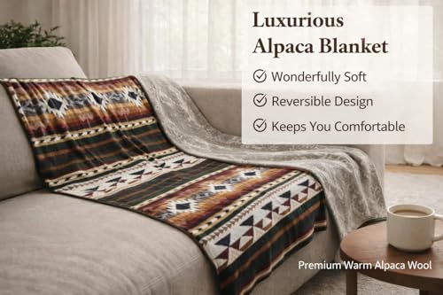Image of Alpaca Wool Blanket, Queen Size 94 x 78, Reversible 2 in 1, Thick and Ultra Soft, Hypoallergenic, Non-Itchy, Handmade in Ecuador. Premium Alpaca Wool (Green)