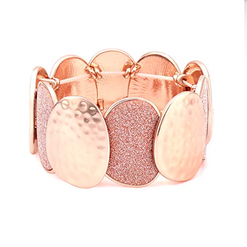 LENOOCLE Druzy Bracelets for Women Glitter Hammered Bracelet Statement Chunky Stretch Elastic Bangle Bracelet Christmas Jewelry Gifts