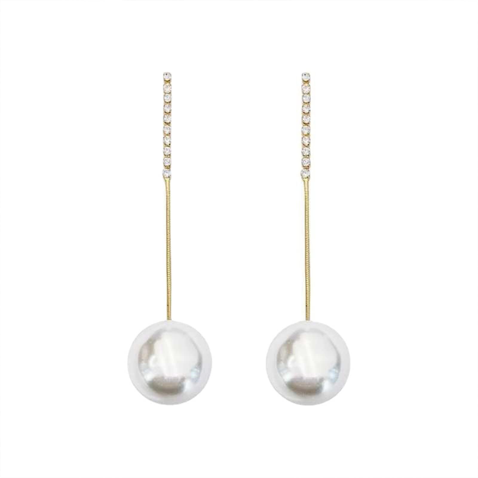 W WEILIRIAN Pendientes de perlas largas con borlas, pendientes de perlas grandes, perlas vintage, pendientes de cadena, perlas doradas, pendientes de perlas de borlas, pendientes de boda para mujeres