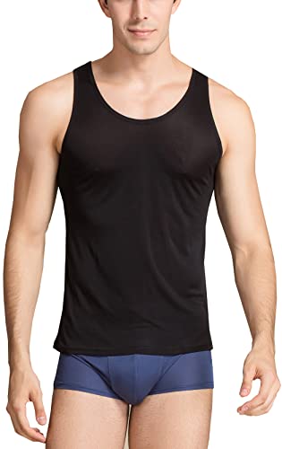 METWAY Men's Silk Tank Tops Sleeveless Pure Silk Undershirt Super Absorbent and Breathable Classic A Shirts - Main Image