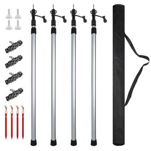 Umisu - Postes de lona telescópicos, soporte de lona de aluminio, 2,3 m, postes de lona ajustable, poste para vela, sombreado, camping, vacaciones, accesorios para toldo, lona y jardín (plateado)