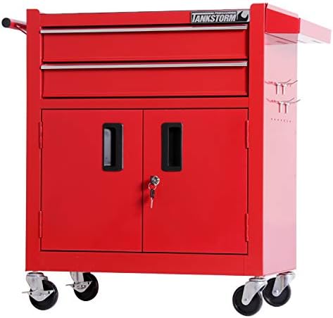 TANKSTORM Tool Chest Heavy Duty Cart Steel Rolling Tool Box with Lockable Doors (TZ12 Red)