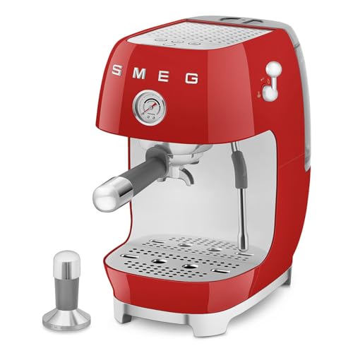 Image of Smeg Cold Brew Coffee Machine, Original Italian Brand, Patented Smeg Red Color, Live the Barista Exeprience, Professional Steam Wand for Creamy Milk Drink, Pressure Monitor, ECF03RDEU