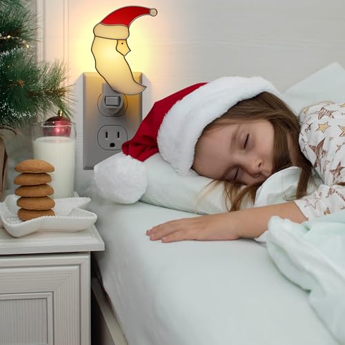 Image of Staiend Glass Christmas Santa Moon Plug in Night Lights for Home
