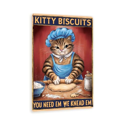 Mrc Wood Products RTS-082 Humorous Vintage Kitchen Sign - "Kitty Biscuits: You Need Em, We Knead Em" - 8"X 12 Inch Cat Chef Decor For Home, Bakery cover