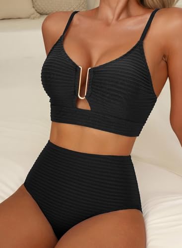Image of Herseas 2 Piece Bikini Set U-Wire Cutout Popular Swimsuit High Waisted Textured 2026 Summer Beach Swim Bathing Suits