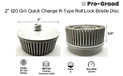 Image of 2 Pack 2 inch 120 Grit White R-Type Bristle Disc | Ceramic-Aluminum Oxide Abrasive Bristle Disc with Quick Change Roll Lock | Pack of 2 | White