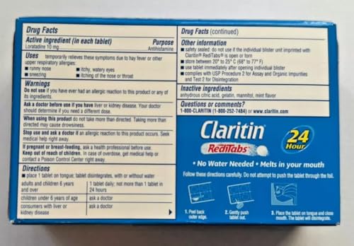 Image of Claritin RediTabs 24 Hour Allergy Medicine, Non-Drowsy Allergy Relief, Loratadine Antihistamine Tablets, 60 Count