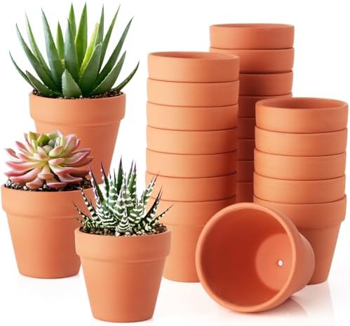 24 Pack 3 Inch Terracotta Pots, Mini Clay Pots with Drainage Hole...