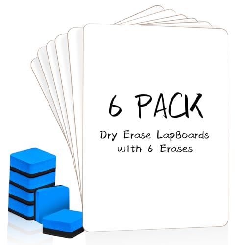 Dry Erase LapBoards, PANDRI 6 Pack Double Sided 12.5 x 9 Inch Whiteboards with 6 Erasers, Dry Erase...