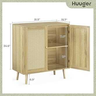 Huuger Buffet Cabinets with Storage, Set of 2, Storage Cabinets with Synthetic Rattan Doors, Accent Cabinet with Solid Wood Feet, Sideboard Cabinet for Hallway, Entry, Living Room, Natural