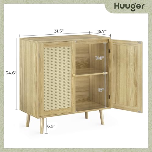 Huuger Buffet Cabinets with Storage, Set of 2, Storage Cabinets with Synthetic Rattan Doors, Accent Cabinet with Solid Wood Feet, Sideboard Cabinet for Hallway, Entry, Living Room, Natural