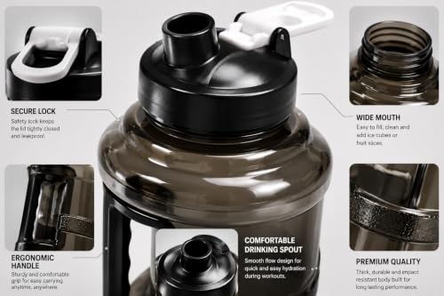 Image of AQUAFIT Sports Water Bottle With Portable Handel With BPA Free Material For Gym,Yoga And Sports Activity Color- (Gym Black, 2.2 Liter)