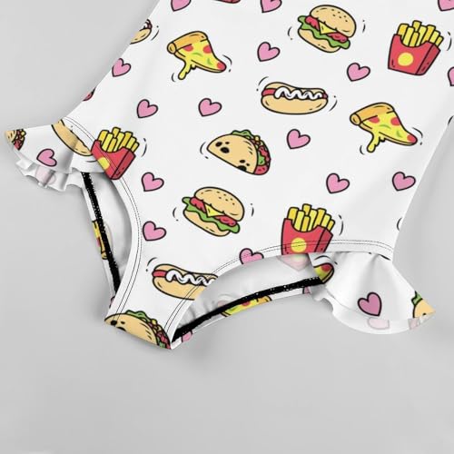 Girls One Piece Swimsuit Macaroni Cheese Pasta Food Ruffles Swimwear Bathing Suits 3-12 Years4