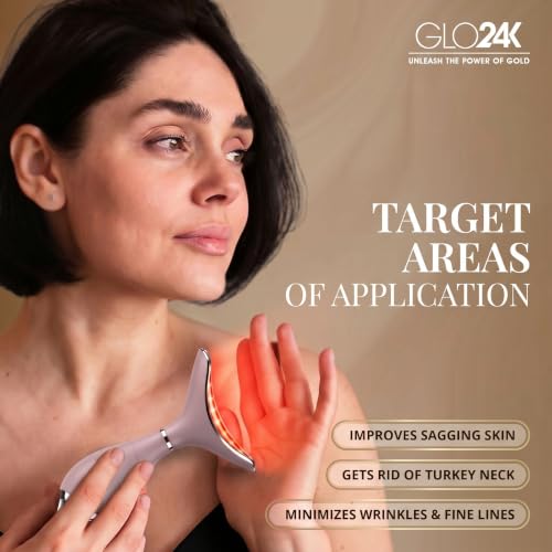 Image of GLO24K LED Facial Massager for Face & Neck - Beauty Wand with LED Light, Vibration & Warm Massage - Cosmetic Skincare Tool