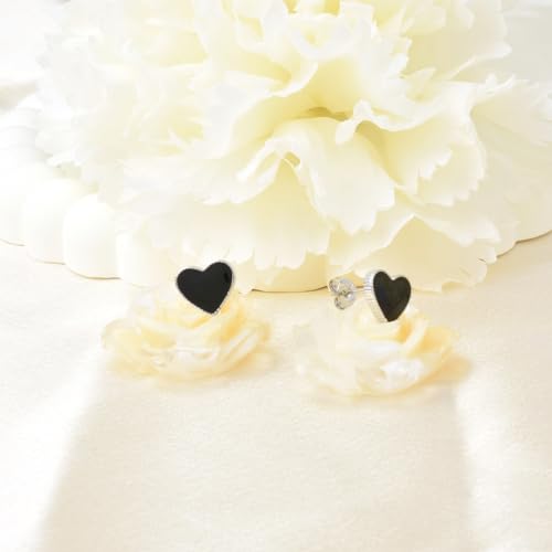 Evelyni BDJ-HS Heart Stud Earrings For Women - Sterling Silver Black Heart Earrings Hypoallergenic Minimalist Love Heart-Shaped Earrings For Sensitive Ears Fashion Post Earrings Gifts For Birthday Valentine’S Day thumb #4