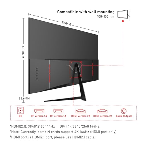 Image of Gawfolk 32-inch 4K Ultra HD Computer Monitor, 144Hz Gaming Screen, 1ms, Adaptive Sync, 100% sRGB, 178 Wide Viewing Angle, HDMI 2.1, DisplayPort, Compatible with 100 * 100MM Wall Mount-Black
