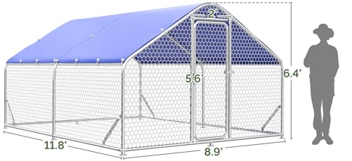 Sino Luban Large Metal Chicken Coop Run for 20 Chickens/Ducks, Chicken Runs for Yard with Waterproof Cover, Chicken Enclosure Pen Outdoor, Walk-in Poultry Cage (Upgrade Top & Corner Support Brace)
