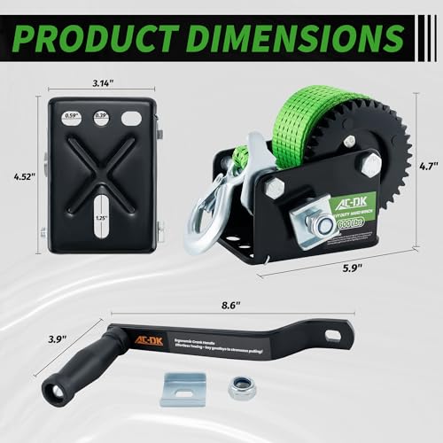 Image of 600lbs Heavy Duty Boat Trailer Winch with 19FT Strap, 2-Way Ratchet & 3.2:1 Gear Trailer Winch, Portable Hand Crank Winch for Boat, Truck, Trailer, RV, ATV, Jet Ski