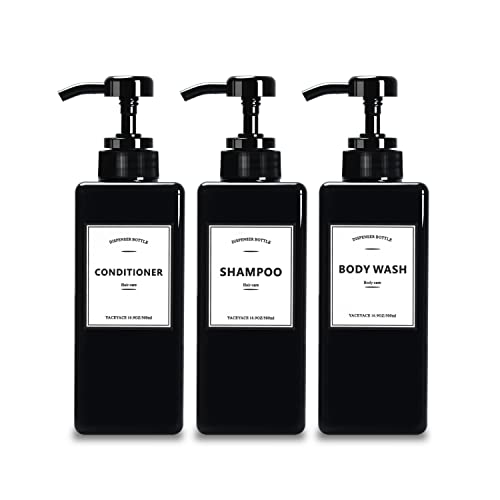 Soap Dispenser, YACEYACE 22oz Set of 3 Empty Hand Soap Dispenser for Kitchen,Black Shampoo and Conditioner Dispenser Set,Refillable Pump Soap Bottles