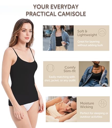 Image of Comfneat Women's 4-Pack Slim-Fit Camisoles Cotton Adjustable Spaghetti Strap Top Underwear