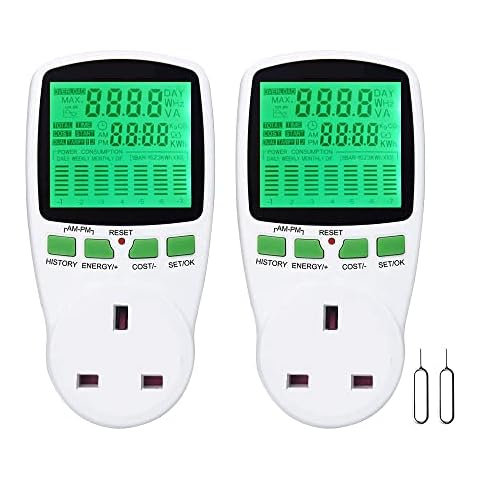 CJBIN Electric Usage Monitor UK, 2 Pieces Power Meter Electricity Usage Monitor with LCD Display, Electricity Power Consumption, Energy Usage Monitor for Measuring Home Power Measurement Meters Cover