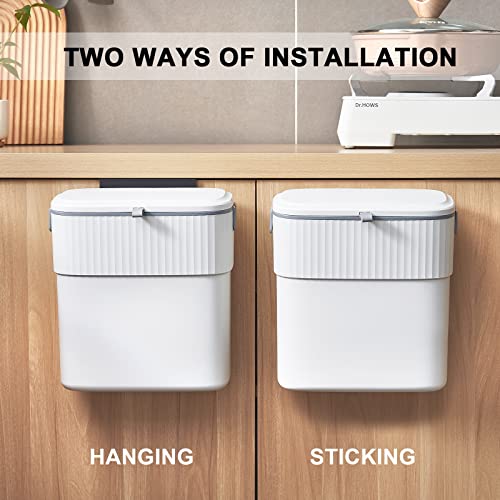 Elpheco Hanging Trash Can With Lid 2.5 Gallon Kitchen Compost Bin For Under Sink, Plastic Wall-Mounted Garbage Can, Small Kitchen Garbage Can, Small Trash Can With Lid For Cupboard, Countertop #TOP3