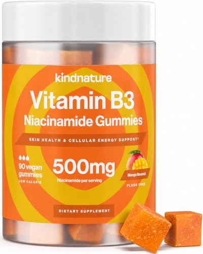 kindnature Vitamin B3 Niacinamide Gummies 500mg Flush-Free Niacin Supplement Supports Skin Energy & Nervous System Wellness Vegan Non-GMO Gluten-Free Soy-Free 90 Gummies