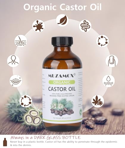 Image of MUZAMOX Castor Oil Pack Wrap & 8fl.oz Glass Bottle Set, Organic Cold-Pressed Unrefined Castor Oil Included (Pack of 2)
