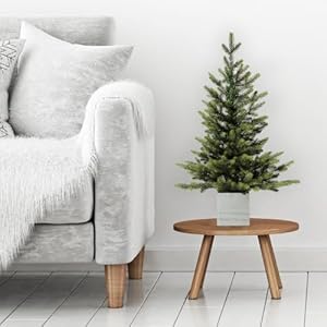 Haute Decor 30 Inch Tall UNLIT Fraser FIR Potted Tree in Wooden Pot Artificial Christmas Tree in Real Wood Planter Pot Natural Look Unlit Small Potted Tree