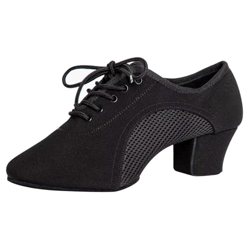 Asyusyu Zapatos de baile negros para mujer, zapatos de baile de salón de 1.5 pulgadas, zapatos de baile latino, Black, 37 EU