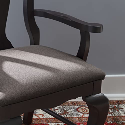 Linon Linenlike Lange Classic Oversized Arm Chair Brown With Grey Linen Like Upholstered Seat, Dark Brown & Grey #TOP4